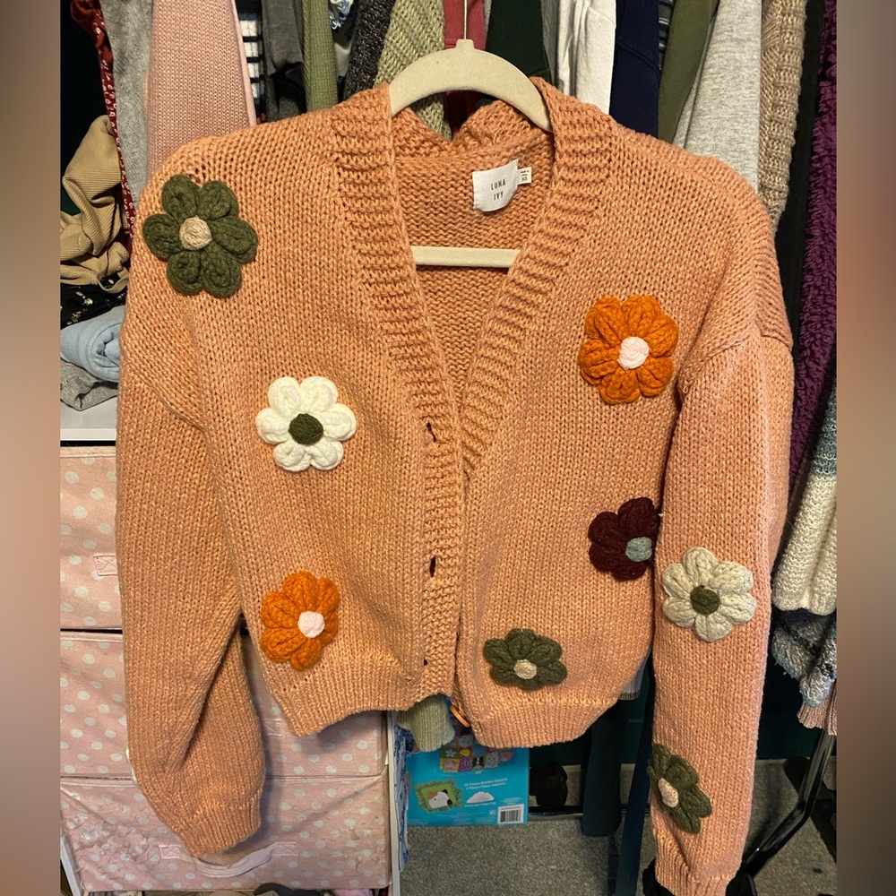 Grandmacore fun Floral Knit Cardigan Sweater